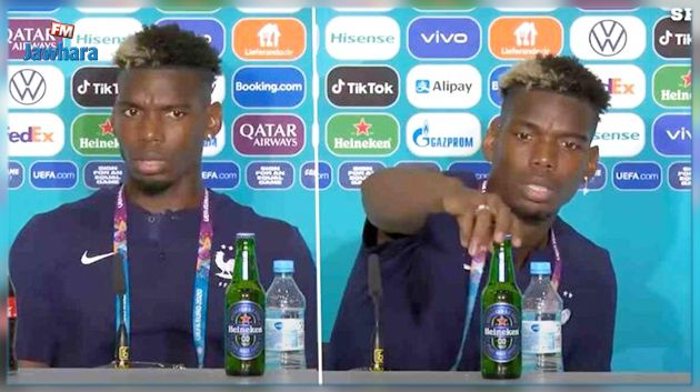 Après le Coca de Ronaldo, Paul Pogba retire une bouteille de bière en pleine conférence de presse