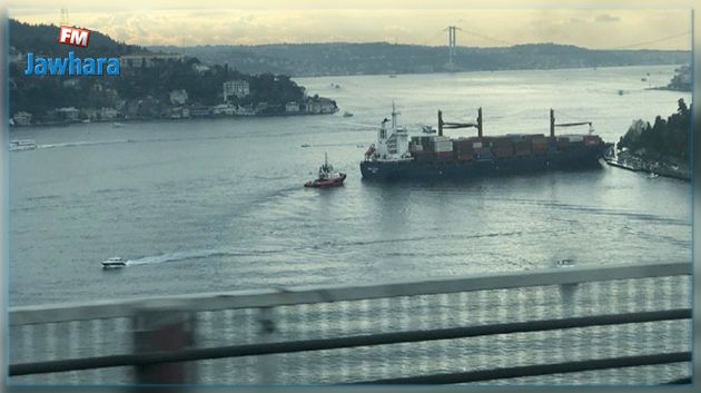 اصطدام سفينة بضائع بالشاطئ في اسطنبول 