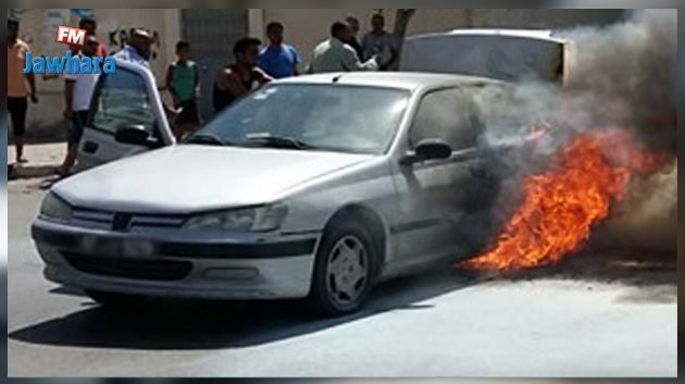 احتراق سيارة إطار أمني بمدينة النفيضة