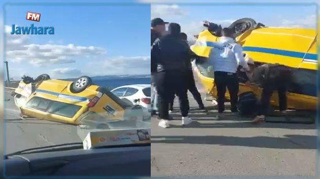 حادثة انقلاب سيارة تاكسي على مستوى قنطرة رادس: الحماية المدنية تكشف التفاصيل