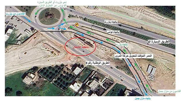 بداية من الإثنين المقبل: تحويل وقتي لجزء من الطريق الوطنية عدد 8