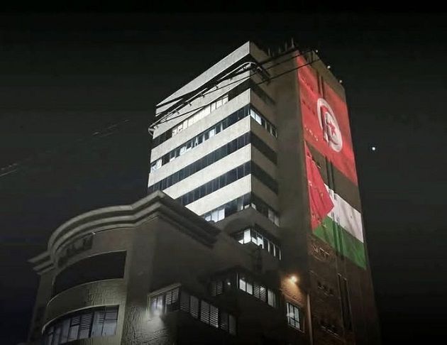 الهيئة العامة للإذاعة والتلفزيون الفلسطينية تضيء برجها بعلم تونس (فيديو)