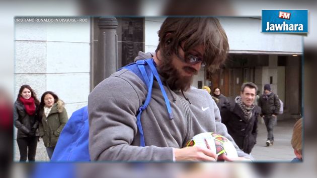 كريستيانو رونالدو يظهر متنكراً بزي متسول في شوارع مدريد(فيديو)
