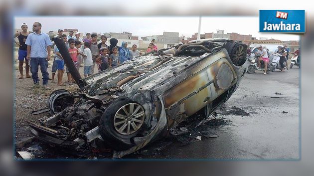 المهدية : انقلاب سيارة واحتراقها خلال