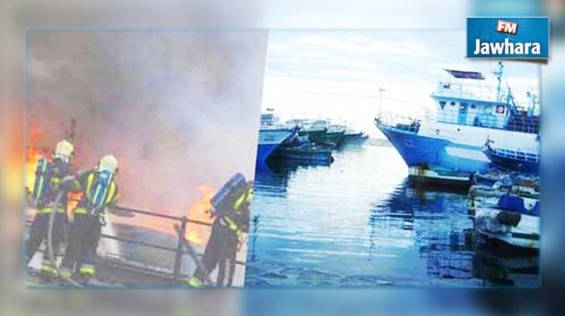  اندلاع حريق بمركب صيد  في ميناء قليبية