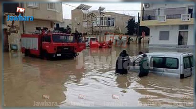 إنقاذ شخصين وشفط مياه الأمطار من 15 منزلا ودهاليز ومصنع في المنستير