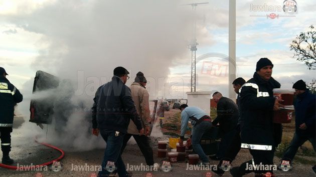 Monastir : Un véhicule de transport routier de marchandises prend feu