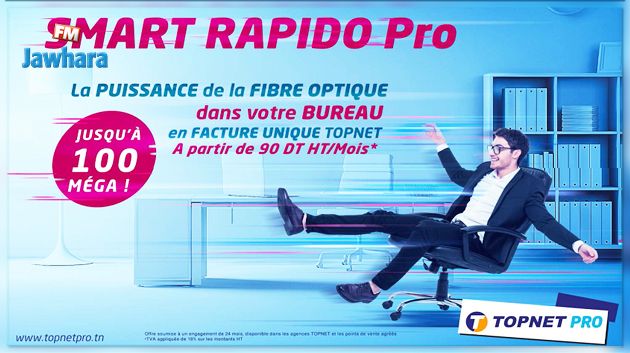 Topnet lance le Smart Rapido PRO : Le très haut débit jusqu’à 100 Méga pour les professionnels en facture unique