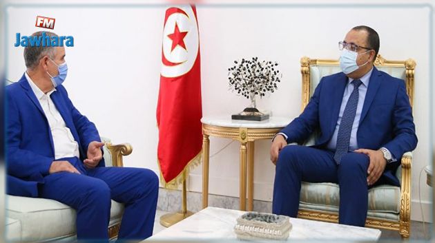 Palais El Kasbah : Hichem Mechichi s’entretient avec Noureddine Taboubi