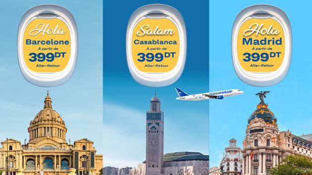 Avec nouvelair, Casablanca, Madrid et Barcelone à partir de 399DT en aller-retour