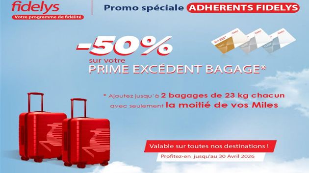 Tunisair lance sa promotion Prime Excédent de Bagage à -50%