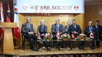 Conférence de presse des ministres de l'Intérieur tunisien, français, britannique et allemand à l'hôtel Impérial Marhaba