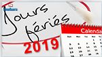 Calendrier des jours fériés pour l'année 2019